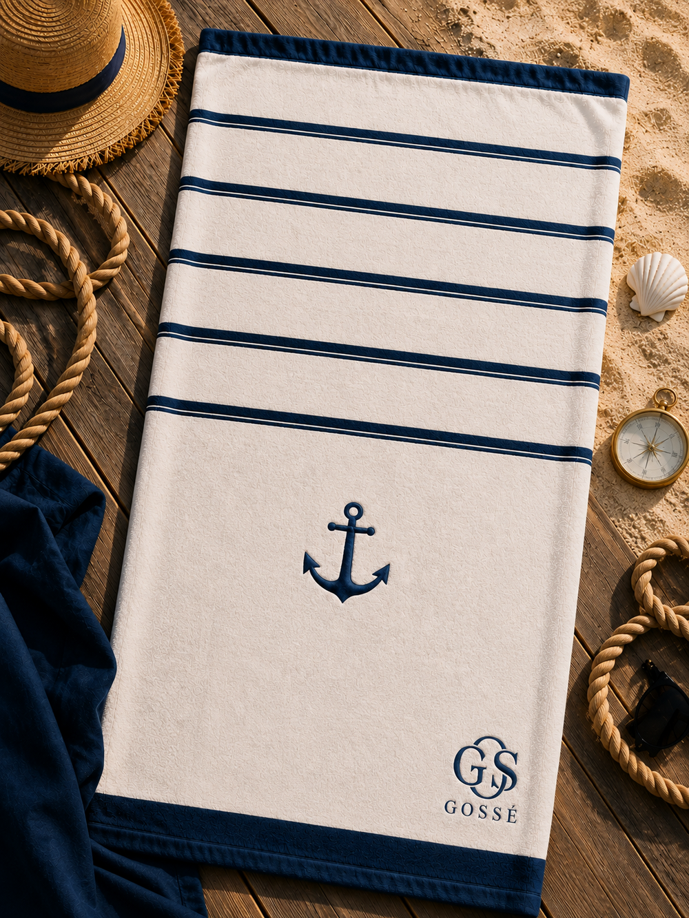 Gossé Navy Anchor beach towel 180 x 90 cm